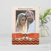 FAUX Burlap, Lace PHOTO Wedding Invite, Chevron 5 Kaart (Staand voorkant)