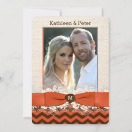 FAUX Burlap, Lace PHOTO Wedding Invite, Chevron 5 Kaart