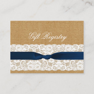 FAUX burlap lace, rustige trouwcadeauregistratie Informatiekaartje