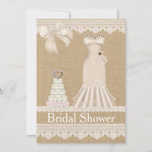 Faux Burlap Lace Wedding Bridal Shower Kaart (Voorkant)