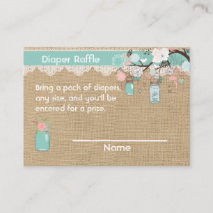 Faux burlap Mason Jar Diaper Raffle Insert Informatiekaartje