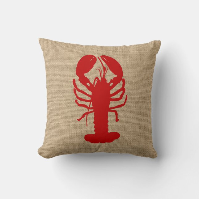 Faux Burlap met Lobster Nautical Pillow Kussen (Voorkant)