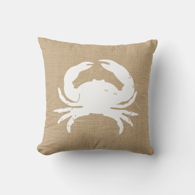 Faux Burlap Nautical Sierkussen met krab (Voorkant)