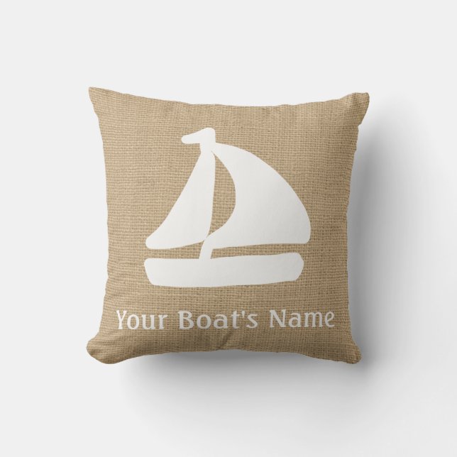 Faux Burlap Nautical Sierkussen met Sail Boat (Voorkant)