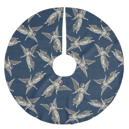 Faux burlap navy blue Angel traditional Christmas Kerstboom Rok (Voorkant)