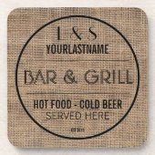Faux Burlap Old Sign Style Bar en Grill Onderzetter (Voorkant)