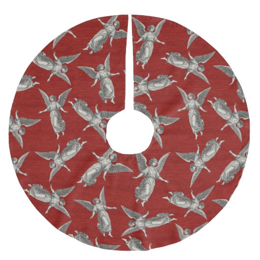 Faux burlap red Angel traditional Christmas Kerstboom Rok (Voorkant)