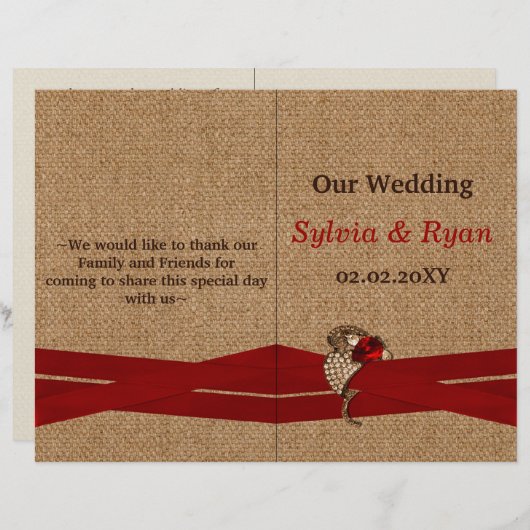 FAUX-burlap, rode broche, tweeledig weddenschap (Voorkant / Achterkant)