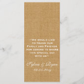 FAUX-burlap, rustige trouwmenukaarten Menu (Achterkant)