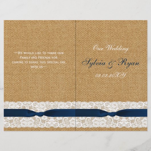 FAUX burlap, rustige trouwprogramma's gevouwen (Voorkant)