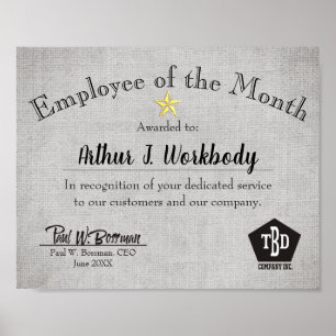 Faux burlap star medewerker van het maandcertifica poster