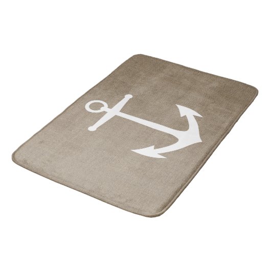 Faux Burlap White Anchor Bath Mat (Gekanteld)
