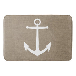 Faux Burlap White Anchor Bath Mat