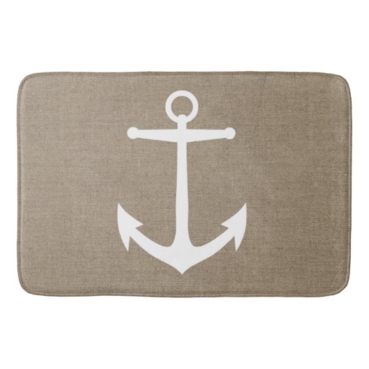 Faux Burlap White Anchor Bath Mat (Voorkant)