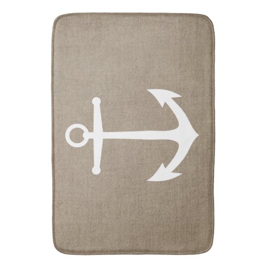 Faux Burlap White Anchor Bath Mat (Voorkant Verticaal)