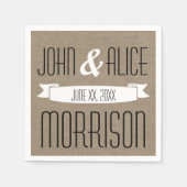 Faux Burlap White Ribbon Monogram Paper Napkins Servetten (Voorkant)