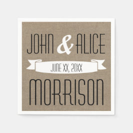 Faux Burlap White Ribbon Monogram Paper Napkins Servetten