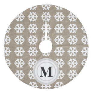 Faux Burlap White Snowflakes Monogram Tree Skirt Fleece Kerstboom Rok