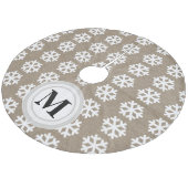 Faux Burlap White Snowflakes Monogram Tree Skirt Fleece Kerstboom Rok (Gekanteld)
