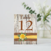 FAUX Burlap, Yellow Rose Table Number Post Kaart (Staand voorkant)