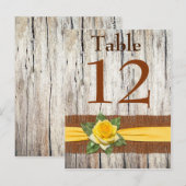 FAUX Burlap, Yellow Rose Table Number Post Kaart (Voorkant / Achterkant)