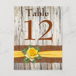 FAUX Burlap, Yellow Rose Table Number Post Kaart