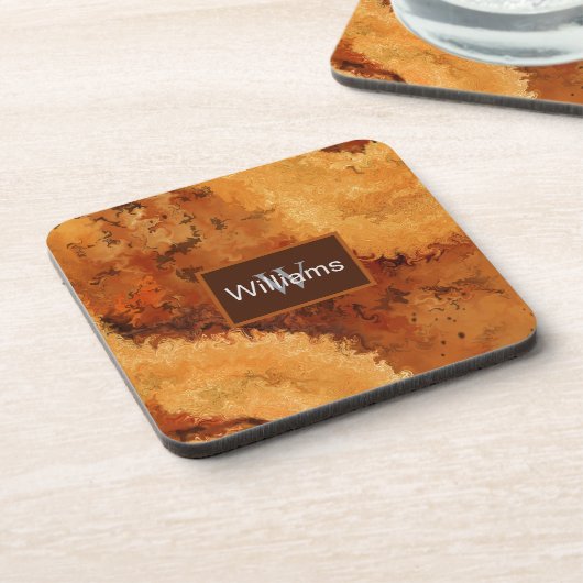 Faux Burled Walnut Monogrammed  Bier Onderzetter (Linkerzijde)