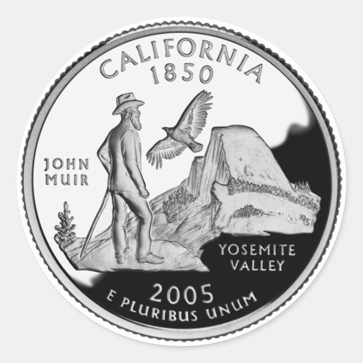 Faux California State Quarter Yosemite Valley Muir Ronde Sticker (Voorkant)