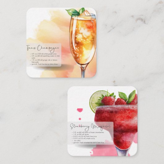 Faux Campagne & Aardbei Daiquiri Party Favor Notitiekaartje (Voorkant / Achterkant)