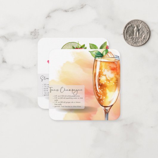 Faux Campagne & Aardbei Daiquiri Party Favor Notitiekaartje (Voorkant / Achterkant in situ)