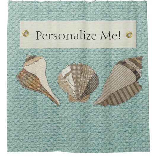 Faux Canvas Aangepast Seashell Applique Douchegordijn (Voorkant)