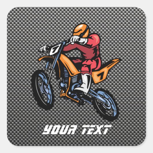 Faux Carbon Fiber Motorcross Vierkante Sticker (Voorkant)