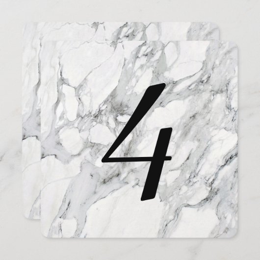 Faux Carrara Marble Table Number Kaarten (Voorkant / Achterkant)