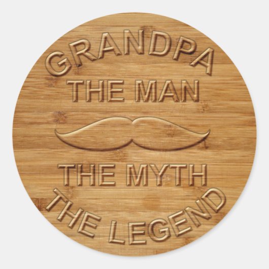 Faux Carved Wood Grandpa de Legend Ronde Sticker (Voorkant)