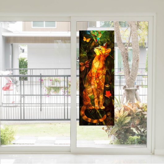 Faux Cat Painting Stained Glass Art Raamsticker