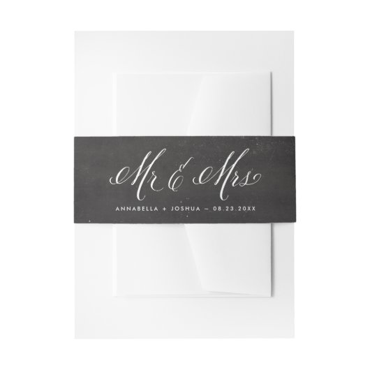 Faux Chalkboard de heer en Mrs Elegant Script Wedd Uitnodigingen Wikkel (Voorkant Voorbeeld)