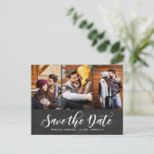 Faux Chalkboard Drie Fotocollage slaat de datum op Aankondigingskaart (Staand voorkant)