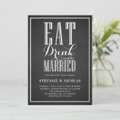 Faux Chalkboard Eten, Drinken en trouwen Bruiloft Kaart (Staand voorkant)