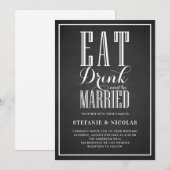 Faux Chalkboard Eten, Drinken en trouwen Bruiloft Kaart (Voorkant / Achterkant)