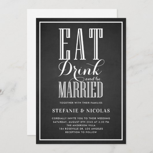 Faux Chalkboard Eten, Drinken en trouwen Bruiloft Kaart (Voorkant / Achterkant)