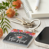 Faux Chalkboard Floral Brush Script Ze Shed Sleutelhanger (Voorkant Rechts)