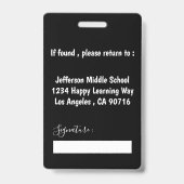 Faux Chalkboard Middle School Teacher ID Badge (Achterkant)