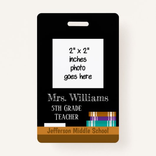 Faux Chalkboard Middle School Teacher ID Badge (Voorkant)