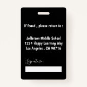 Faux Chalkboard Middle School Teacher ID Badge (Achterkant)