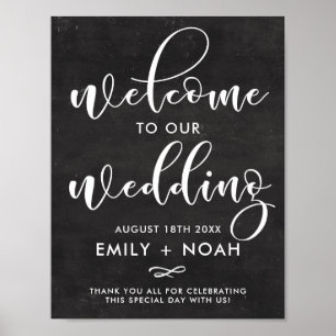 Faux Chalkboard Rustic Script Welcome Wedding Sign Poster