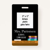 Faux Chalkboard School Librarian Photo ID Badge (Voorkant)