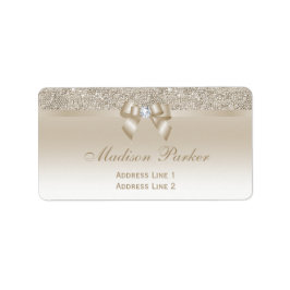 Faux Champagne Sequins Bow Ribbon Diamond Etiket