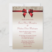 Faux Champagne Sequins Red Bow Wedding Kaart (Achterkant)