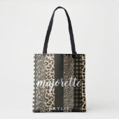 Faux Cheetah en Glitter Personalized Majorette Tote Bag (Voorkant)