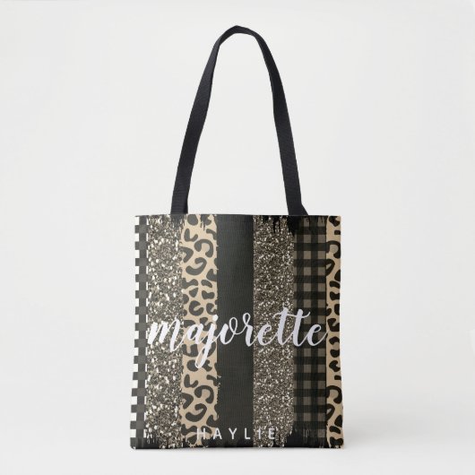 Faux Cheetah en Glitter Personalized Majorette Tote Bag (Voorkant)